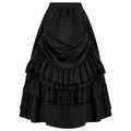 Detailed close-up showing the ruffles of a black Victorian Gothic tiered midi skirt - S / Bottoms / Black