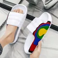 White breathable slides with colorful side patterns for summer outdoor casual wear - 29 / White