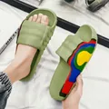 Thick-soled green cloud slides with colorful side accents for summer beach comfort. - 29 / Green (BXJ-2025)