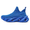 Breathable blue fly-knit athletic sneakers with chunky hollow out sole for men - 36 / Klein Blue