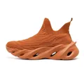 Breathable orange fly-knit mesh running shoe featuring a thick sculpted platform sole - 36 / Brown (BXJ-1899)