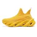 Vibrant yellow fly-knit sneakers with chunky wavy sole for athletic comfort and style - 36 / Yellow