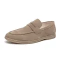 Men's classic taupe suede loafers with a retro business casual slip-on design style - 38 / Khaki