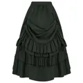 Detailed macro view of dark green Gothic Victorian style ruffled tiered Renaissance skirt - S / Bottoms / Green