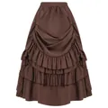 Detailed view showing the layered ruffles of a brown Victorian Gothic Renaissance skirt - S / Bottoms / Coffee