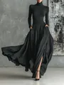 Elegant French retro black slim-fit long-sleeve top and long pleated skirt set for women. - XS / Set / Black
