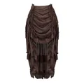 Vintage brown ruched high-low midi skirt with adjustable drawstring and ruffle details - XXS / Bottoms / Brown