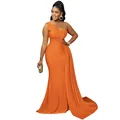 Elegante vestido de noche naranja de un solo hombro con silueta de sirena hasta el suelo - Naranja