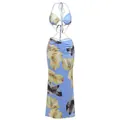 Abito lungo sexy celeste a fiori con scollo all'americana e catena dorata per spiaggia - Taglia L / Vestiti / Blu