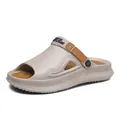 Men's breathable thick-sole EVA beach clogs in off-white color with brown accent straps - 39-40 / Khaki