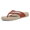 Casual men's flip-flops with thick beige sole and brown striped straps - 40 / Brown (JM-608-1)