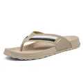 Casual khaki men's flip-flops with thick non-slip soles and striped straps for beach wear - 40 / Khaki (JM-608-1)