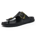 Classic black men's flip flops with thick sole and stylish gold buckle detail for summer - 40 / Black (JM-608-2)