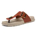 Orange men's thong sandals with gold buckle and comfortable platform sole - 40 / Thong Thick Sole Large Buckle Style (JM-608-2) / Brown (JM-608-2)