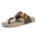 Men's brown faux leather flip flops with decorative gold buckle and thick beige sole - 40 / Leather Texture Style (608-2) / Brown