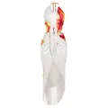 Women's sexy floral print halter top and long fringe skirt two-piece set in white - S / Top And Bottom