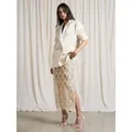 Elegante gonna longuette con paillettes e frange a vita alta per un look da sera - Taglia S / Pantaloni e gonne / Albicocca