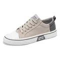 Stylish men's low-top beige canvas sneakers with durable white rubber sole and toe cap - 37 / Fashion Trendy Sneakers (XH-K22) / Beige