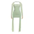Set mini abito in rete verde chiaro a pieghe con maniche a guanto e nastri fluenti - Taglia S / Top E Pantaloni / Verde