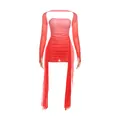Set mini abito sexy in rete drappeggiata sfumata con maniche lunghe a asola - Taglia S / Top E Pantaloni / Rosa