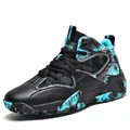 Professionele heren basketbalschoenen high-top met duurzame zool in zwart en blauw camo - 36 / Zwart Cyaan (BJ-6931)