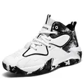 Stijlvolle heren high-top witte leren basketbal sneakers met duurzame zwarte patroonzool - 36 / Wit Zwart (BJ-6931)