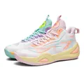 Vibrant color-block mid-top basketball shoes with thick soles for men and women - 35 / Mandarin Ducks
