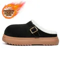 Men's platform Birkenstock clogs in black suede featuring warm white fleece lining - 39 / Black