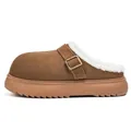 Men's platform Birkenstock-style mules with warm fleece lining and buckle strap - 39 / Chestnut