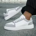 Stylish white and grey leather low-top board shoes with thick soles and lace-up design - 36 / Low Top Sneakers (LT116) / Gray