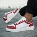 Κομψά κόκκινα και λευκά δερμάτινα sneakers με χοντρές λευκές σόλες για άνδρες και γυναίκες - Κόκκινο