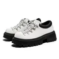 Vintage men's white and black low-top platform shoes with thick lug soles and laces - 39 / White