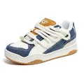 Retro low-top bread sneakers in wit en blauw denim patchwork met dikke touwveters - 35 / Denim Blauw