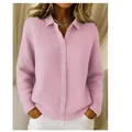 Elegante roze geribbelde gebreide polotrui met knoopsluiting voor casual herfstmode - S / Tops / Roze