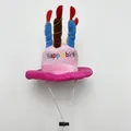 Plush birthday cake pet toy featuring colorful candles and an embroidered greeting - Birthday Hat / Pink