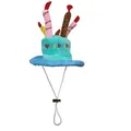 Cute blue plush birthday cake pet hat with colorful candles and adjustable cord - Birthday Hat / Blue