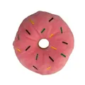 Weiches rosa Plüsch Donut Hundespielzeug mit bunten Stickereien für Quietschspaß - 13cm / Rosa