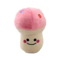 Niedliches rosa Plüsch-Pilz-Hunde-Quietscchspielzeug mit gesticktem Smiley auf weißem Hintergrund - 8cm / Rosa Pilz