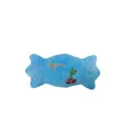 Détail d'un jouet en peluche pour animaux en forme de bonbon bleu avec broderie cerise - Bonbon Broderie Cerise / 17cmx8cm / Bonbon Bleu