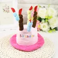 Adorable pink plush birthday cake pet hat with colorful candles for dogs and cats - Pink
