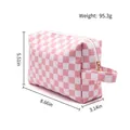 Pink and white checkered PU makeup bag for travel, portable large capacity pouch - L / Pink & White Checkerboard