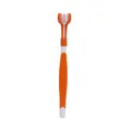 Three-sided pet toothbrush with soft bristles and long orange handle for dogs and cats - Orange and White