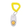 Portable pet dog training clicker in white and yellow with an elastic wrist strap tool. - White