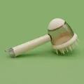 Ergonomic long handle pet bath brush massager with cream and translucent brown finish - White
