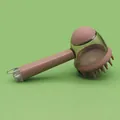 Pink long-handled pet bath brush and massage scrubber with soft silicone bristles - Brown