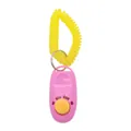 Pink pet training clicker with yellow button and yellow coil wrist strap - Pink