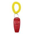 Professional 2-in-1 pet dog training clicker whistle with yellow spring wrist strap and red body - Red