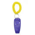 Purple 2-in-1 pet dog training whistle and clicker with a yellow elastic wrist coil strap - Dark Blue