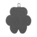 Grey soft silicone pet bath brush for cats and dogs, flower-shaped grooming tool with loop - Flower Paw Shape / Gray