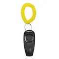 Professional 2-in-1 dog training clicker whistle with yellow elastic wrist coil strap - Black